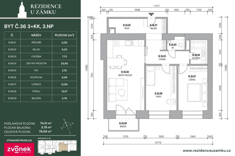 Prodej nového bytu 3+kk 83 m², Vsetín