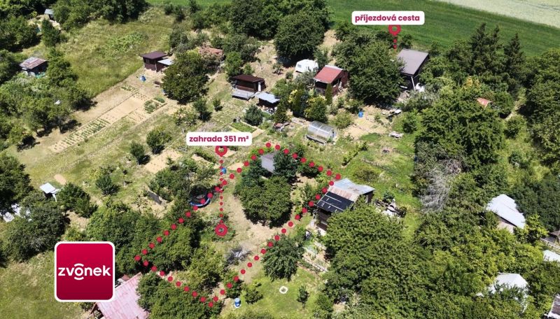 Prodej zahrady 351 m² s dřevěnou chatkou, Napajedla