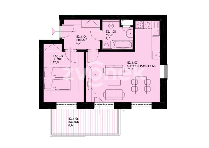 Pronájem bytu 2+kk 49 m² na Zahrádkách, Uherské Hradiště