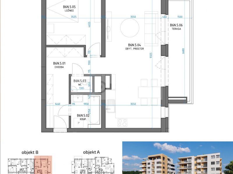 Novostavba bytu 2+kk v projektu Byty Stráně, Zlín