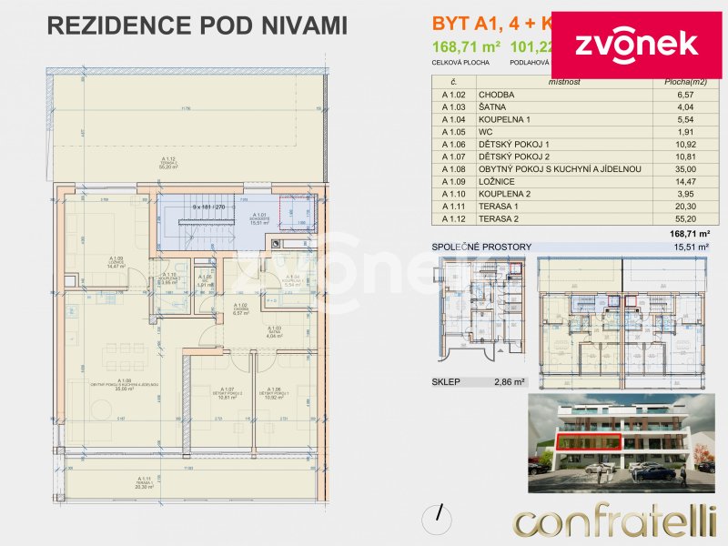 Byt 4+kk v novostavbě s prostornou terasou v projektu Byty Pod Nivami