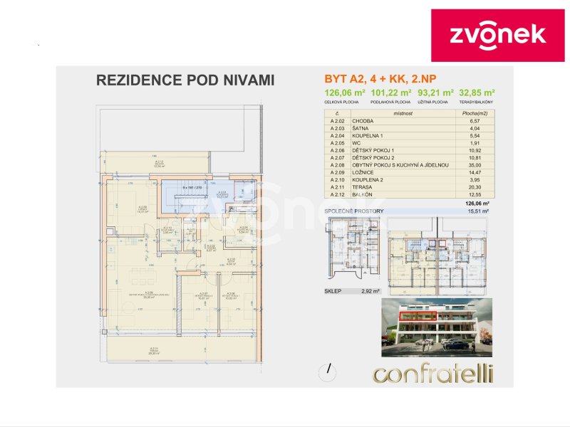 Byt 4+kk s terasou a balkonem v 2. NP novostavby projektu Byty Pod Nivami