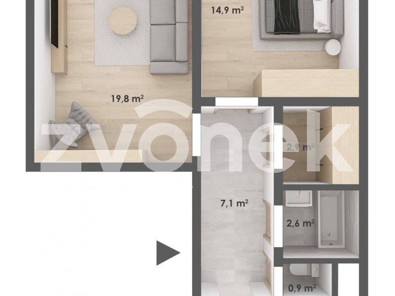 Prostorný byt 2+1 k rekonstrukci, U Trojáku, Zlín