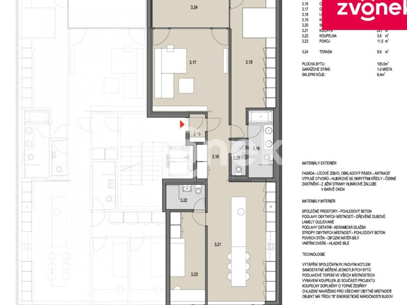Nadstandardní byt 3+kk s terasou Zlín - ul. Kvítková