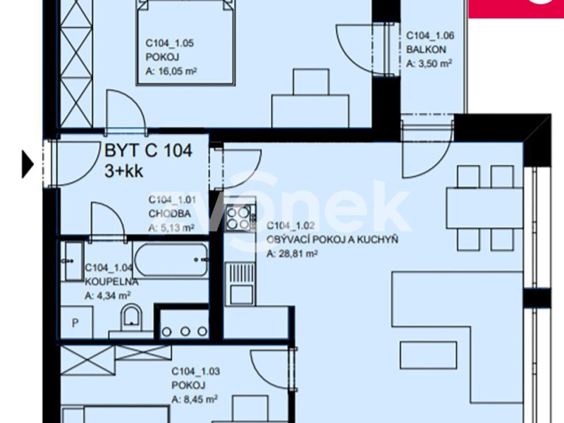 Moderní byt 3+kk s balkonem Fryšták, parkování, sklep, 10 min od Zlína