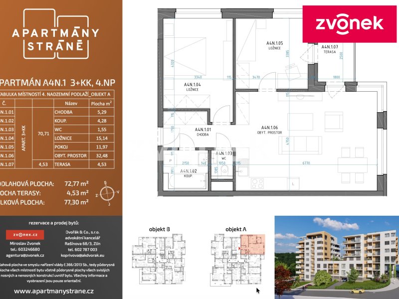 Nový byt 3+kk s terasou, Nad Stráněmi Zlín
