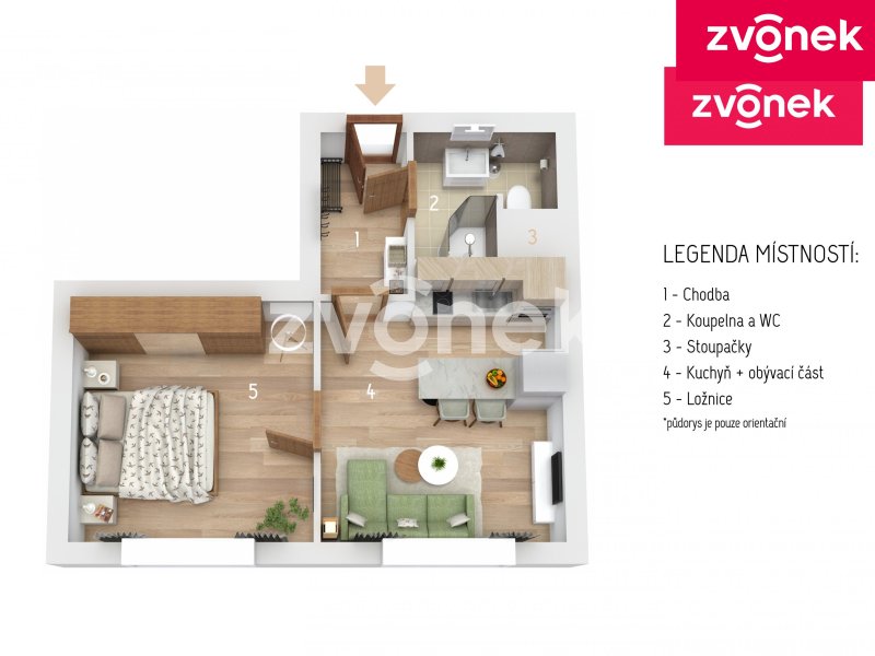 Stylový 1+1 ve Zlíně – bez nutnosti kompletní rekonstrukce, připraven k nastěhování