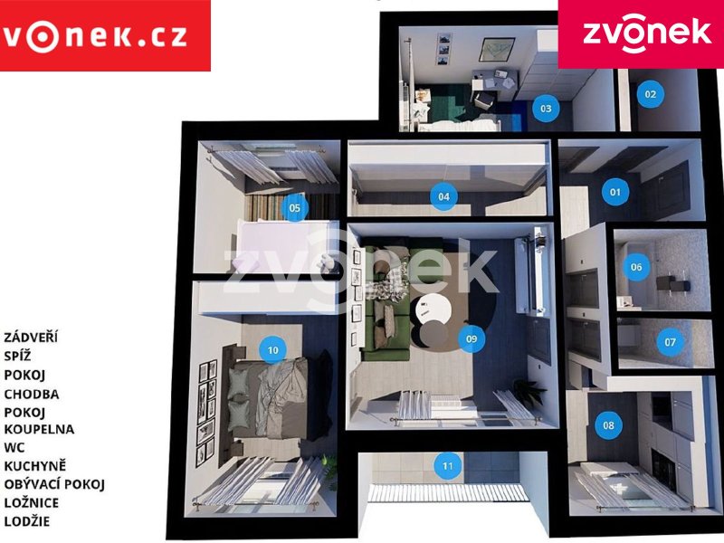 Byt 3+1 + pracovna Zlín - ul. Okružní