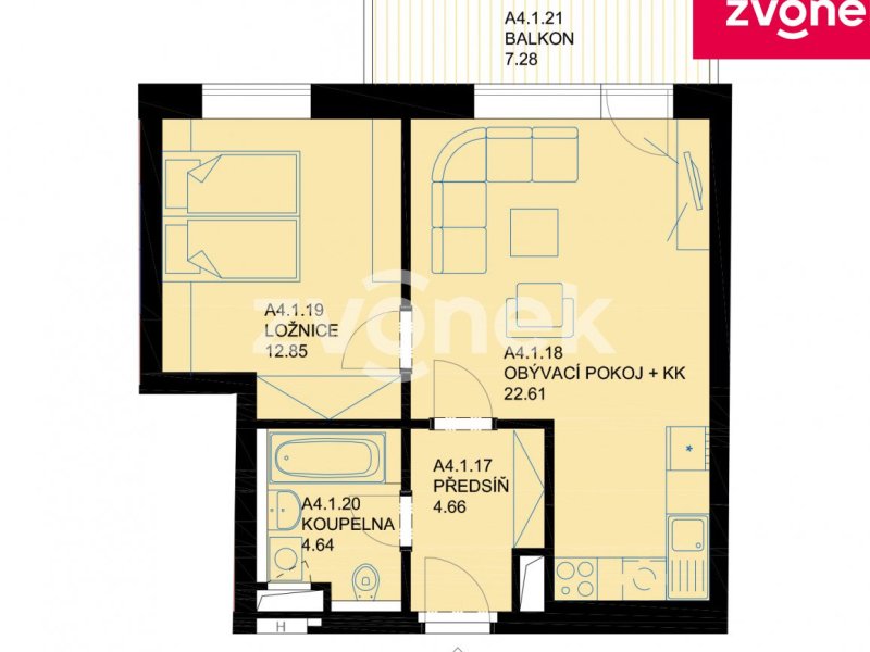 Pronájem nového bytu 2+kk na Zahrádkách.