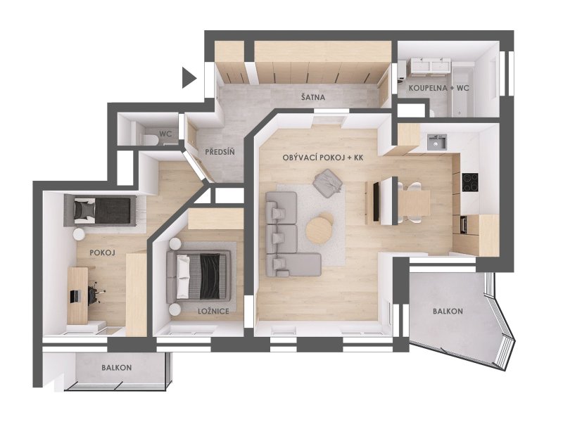 3+kk Zlín - Voženílkova, terasa + balkon, nádherný výhled