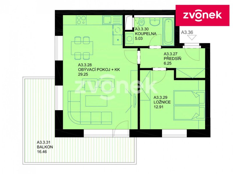 Pronájem nového bytu 2+kk na Zahrádkách.