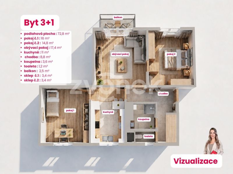 Prodej bytu 3+1 78 m², Napajedla