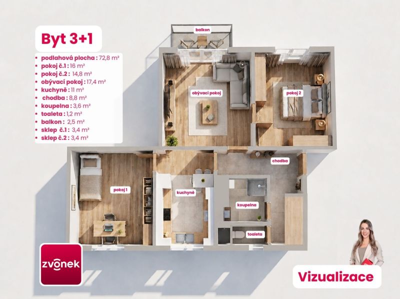 Prodej bytu 3+1 78 m², Napajedla