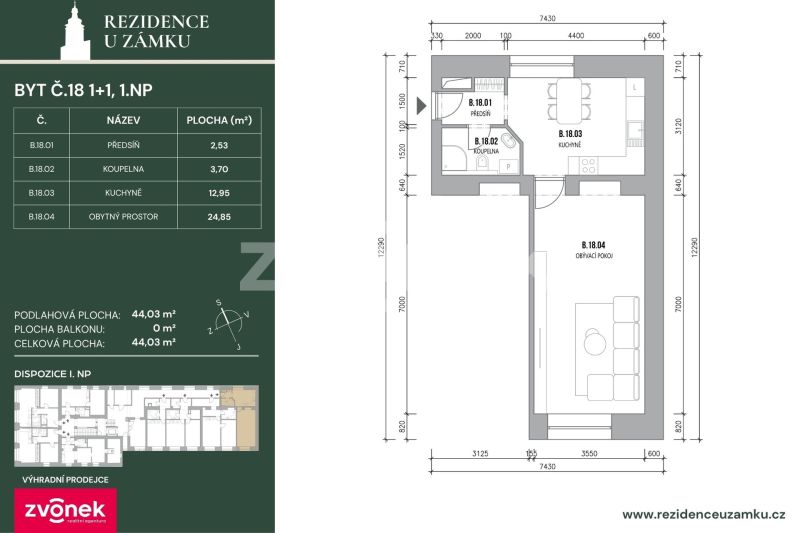 Prodej nového bytu 1+1 47 m², Vsetín