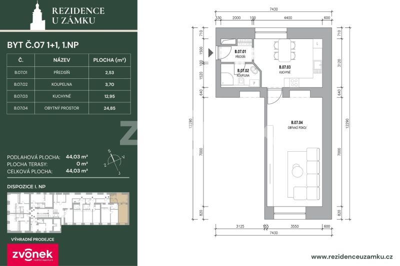 Prodej nového bytu 1+1 47 m², Vsetín