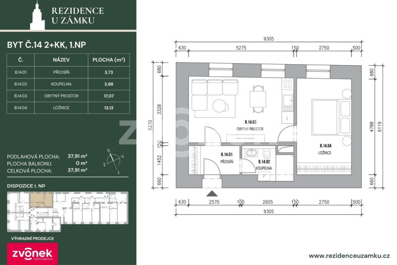 Prodej nového bytu 2+kk 41 m², Vsetín