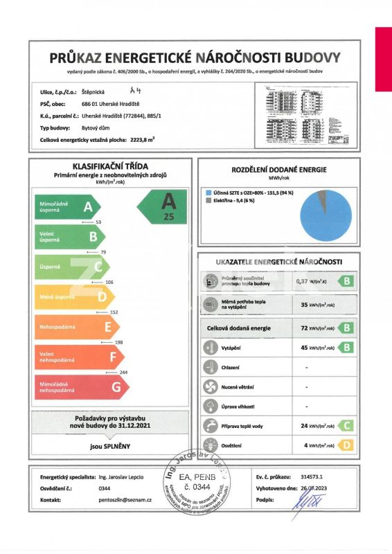 Pronájem nového bytu 1+kk 30 m², Uherské Hradiště