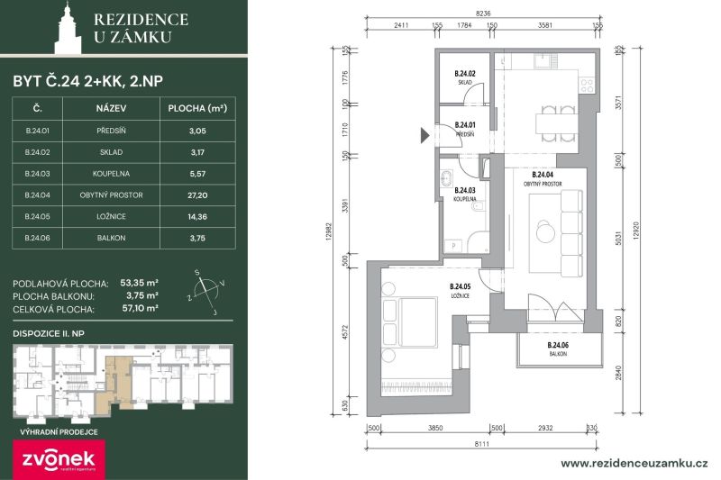 Prodej nového bytu 2+kk 60 m², Vsetín
