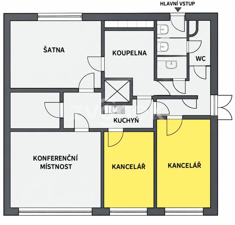Pronájem dvou propojených kanceláří 49 m², Otrokovice
