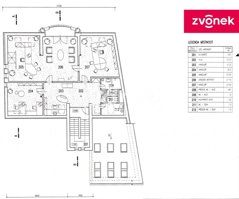 Pronájem kanceláře 460 m², Zlín