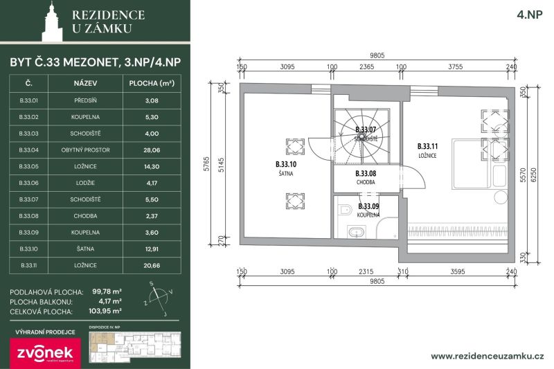 Prodej nového mezonetového bytu 107 m², Vsetín