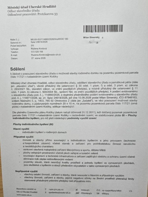Prodej stavebního pozemku 1 282 m², Košíky