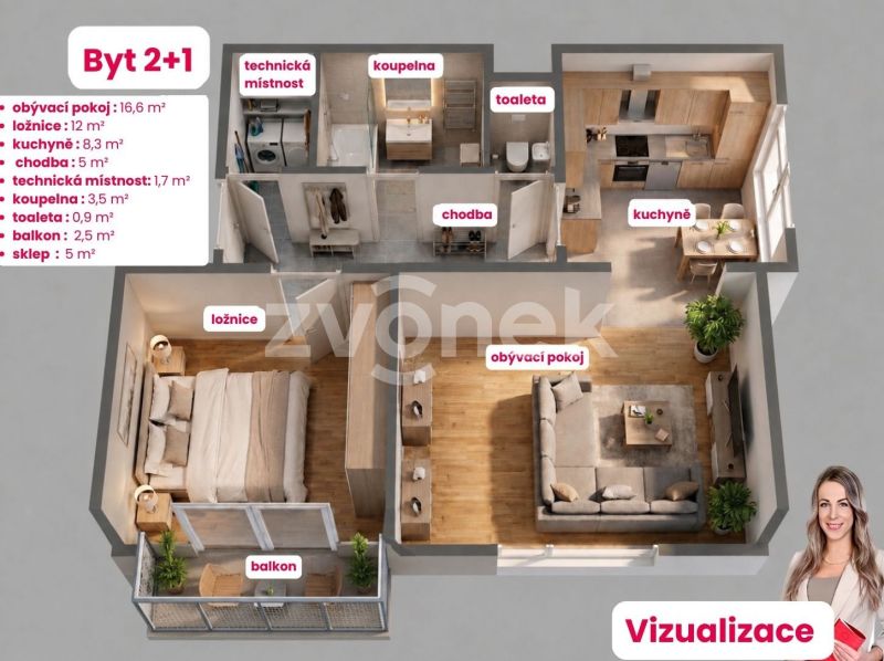 Prodej bytu 2+1 57 m², Zlín - Kudlov