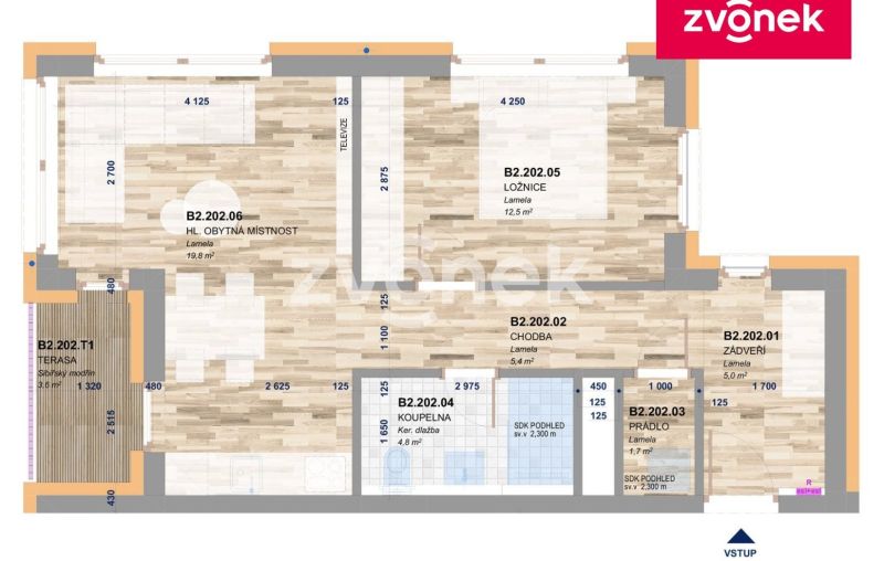 Pronájem bytu 2+kk 57 m², Zlín